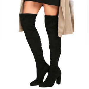 Steve Madden Emotions Over the Knee Boots Black Vegan Suede Block Heel Size 7.5